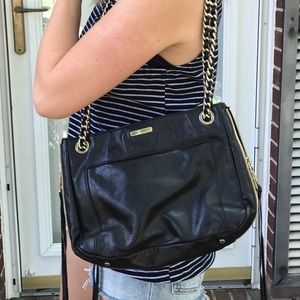 Rebecca Minkoff Leather Swing Bag Black and Gold